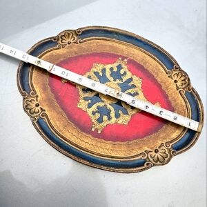 ViNTAGE Italy Florentine Hand Painted Wooden Tray - Red Gold Black 13" *flaw